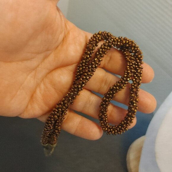 Vintage Pyrope Sparkly Brown Garnet Natural Gemstone Bead Necklace Gold Tone 19" - Picture 4 of 4